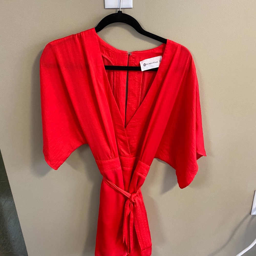 Red/Orange Satin Romper with Belt